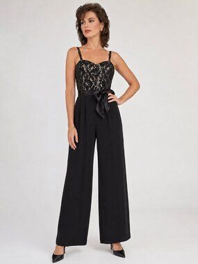 Vintage 80s Nolan Miller Black Jumpsuit w Lace Beads and Sequins | XSmall